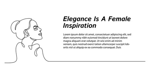 Fototapeta premium Continuous line art. side pose of elegant woman is a hand-drawn minimalist design inspiration for web banners, advanced pages, simple for business and beauty purposes. Editable strokes
