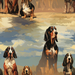 Basset Hounds breed cute dogs cartoon repeat pattern