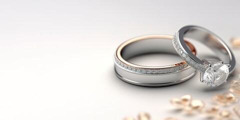  a pair of luxurious rings with luxurious jewels on white background. Generative AI