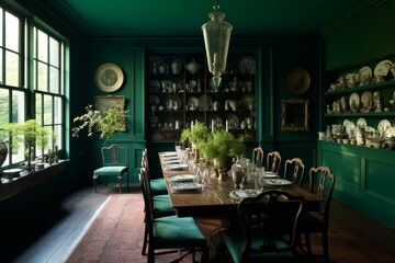 Green-walled dining room. Generative AI