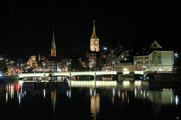 Fototapeta na wymiar I spend a nightlife in Zurich, Switzerland on 11 October, travelling to an old town, around midnight on the way back to my hotel, I took this photo.
