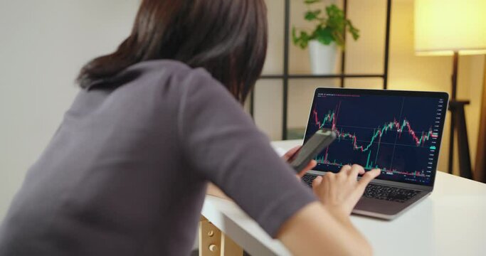 Woman hand trading online with computer connected to stock markets. People, finance, investments.