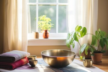 singing bowl set near window with natural light