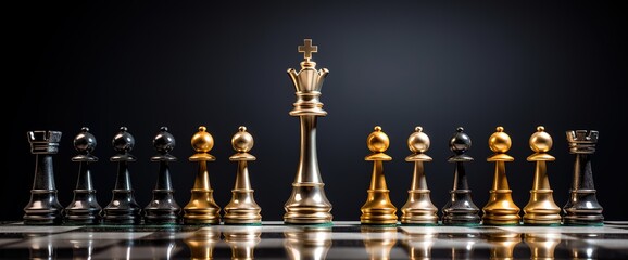 chess background with solid gold and silver iron on dark background. Generative AI