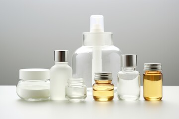 Fototapeta na wymiar various sizes of glass bottles of moisturizers