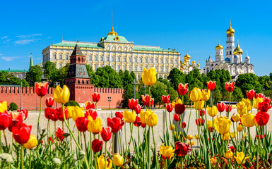 Grand Kremlin palace and towers of Moscow Kremlin in spring, Russia