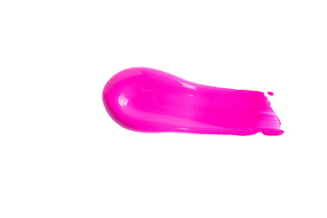 Smears pink lip gloss isolated. Swipes lipstick on white background. Smudged makeup cosmetic product sample. Swatch of pink lipgloss