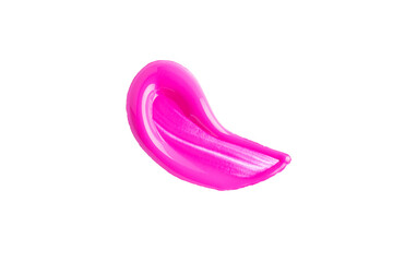 Smears pink lip gloss isolated. Swipes lipstick on white background. Smudged makeup cosmetic product sample. Swatch of pink lipgloss
