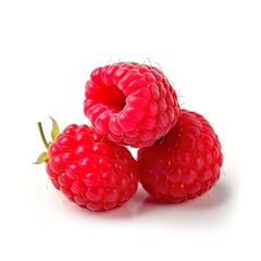 close-up photo of red raspberries on white background. Generative AI