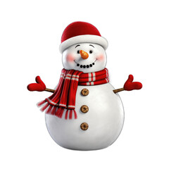 Snowman with a happy face isolated on transparent background