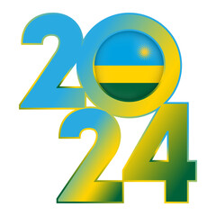 Happy New Year 2024 banner with Rwanda flag inside. Vector illustration.