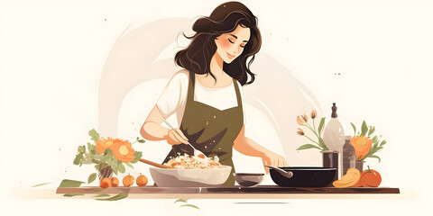 Flat illustration of woman cooking