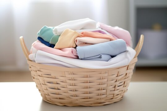 laundry basket with clean, folded clothes