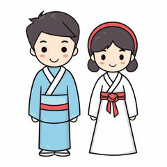 Obraz na płótnie Canvas Japanese couple hand-drawn comic illustration. Japanese couple. Vector doodle style cartoon illustration