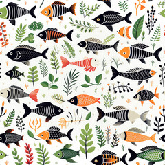 Fish underwater zentangle doodle repeat pattern ornament