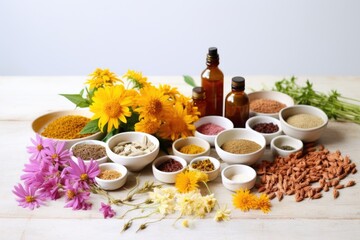 an array of ayurvedic flowers on a light colored table