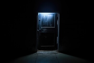 a door ajar with a dark room behind