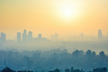 haze of smog looming over a city skyline