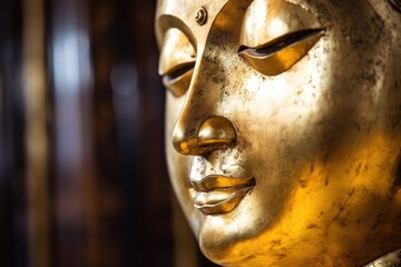 close-up of a buddha statue with a serene facial expression