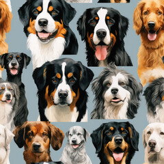 Bernese Mountain Dogs breed cute cartoon repeat pattern