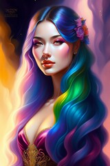 Naklejka na ściany i meble Women with color full hair