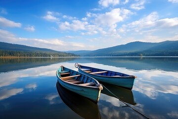 Obraz premium regular boats anchored in a serene lake