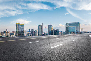 Asphalt highway and city skyline with modern buildings scenery in Guangzhou, Guangdong Province, China.