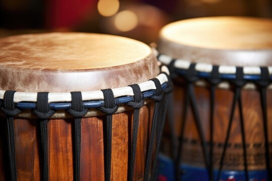 close-up of djembe drumheads