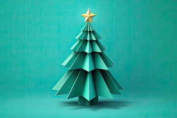 origami christmas tree in green colors - obrazy, fototapety, plakaty