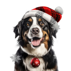 Dog with a hat and snowball isolated on transparent background