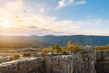 Grampians mountains viewed from Pinnacle lookout at sunset time, Halls Gap, Victoria, Australia