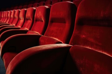 Obraz premium a curved row of red velvet movie theater seats