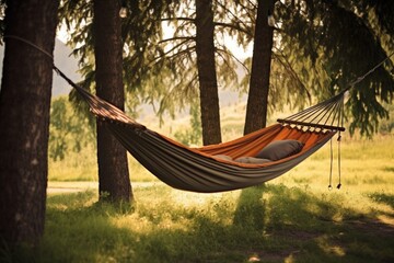 a cozy hammock hung between two trees
