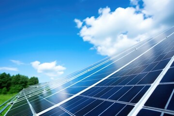 closeup of solar panels with clear blue sky in background
