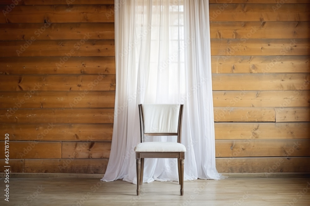 Poster white drapery over an empty wooden chair