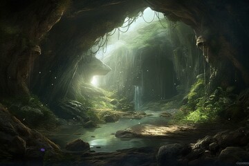 An enchanting depiction of a mystical cave. Generative AI