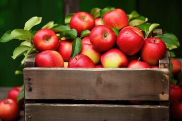 freshly harvested apples in a rustic wooden crate