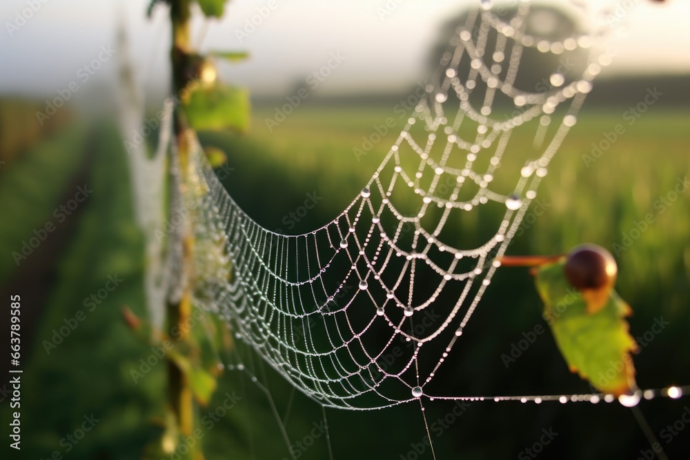 Poster glistening dew on a spiders web in the morning