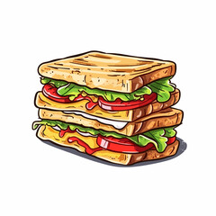 Sandwich hand-drawn illustration. Club sandwich. Vector doodle style cartoon illustration