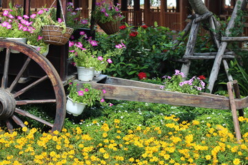 Fototapeta na wymiar wooden cart with flowers