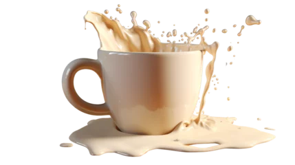 Rolgordijnen splash of hot milk ceramic cup on transparent background. generative ai. png format © Yohan