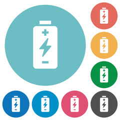 Battery with energy symbol flat round icons