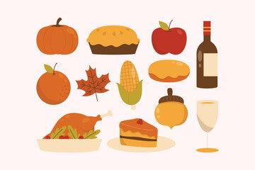 Thanksgiving Decoration Icon Illustration Set