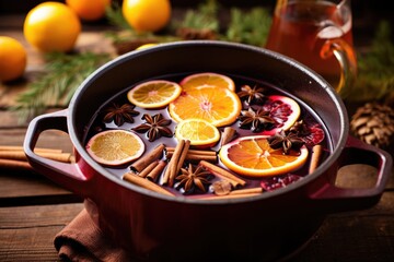 mulled wine simmering in a pot