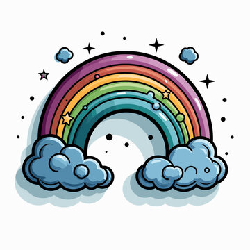 Rainbow hand-drawn comic illustration. Rainbow. Vector doodle style cartoon illustration