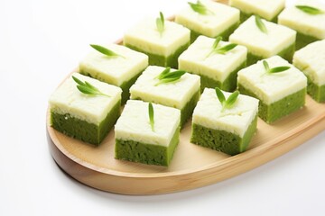 diced avocado over rice cake slices on a white background