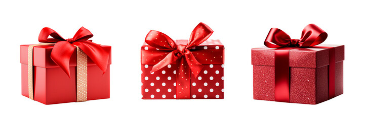 Isolated red Christmas gift box on white background