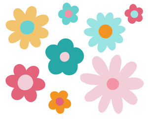 Retro groovy daisies. 1970s, 1960s nostalgia Vector illustration with flowers.