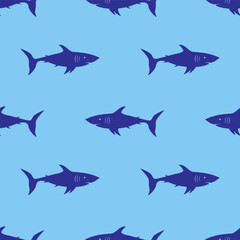 Shark silhouette seamless pattern. Monochrome vector illustration