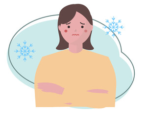 寒がる女性 冬の寒さ。ベクターイラスト